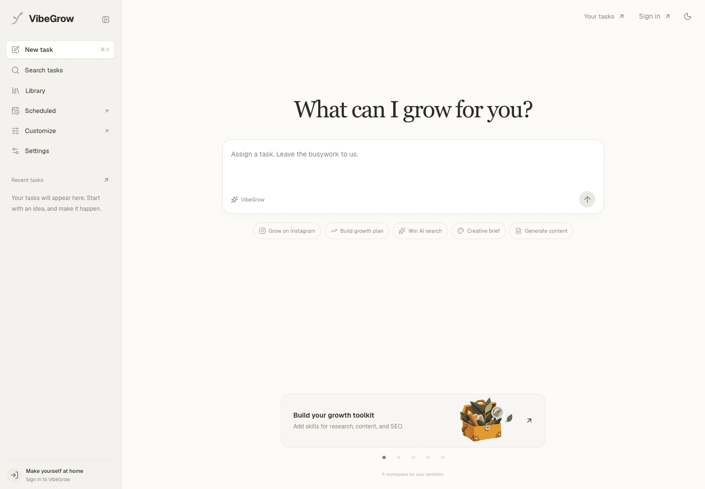 VibeGrow shown on macOS